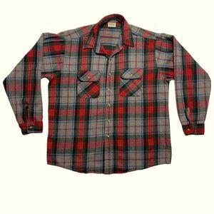 Vintage FiveBrother Shirt Plaid Heavyweight Long Sleeve Red Gray Mens XL Tall